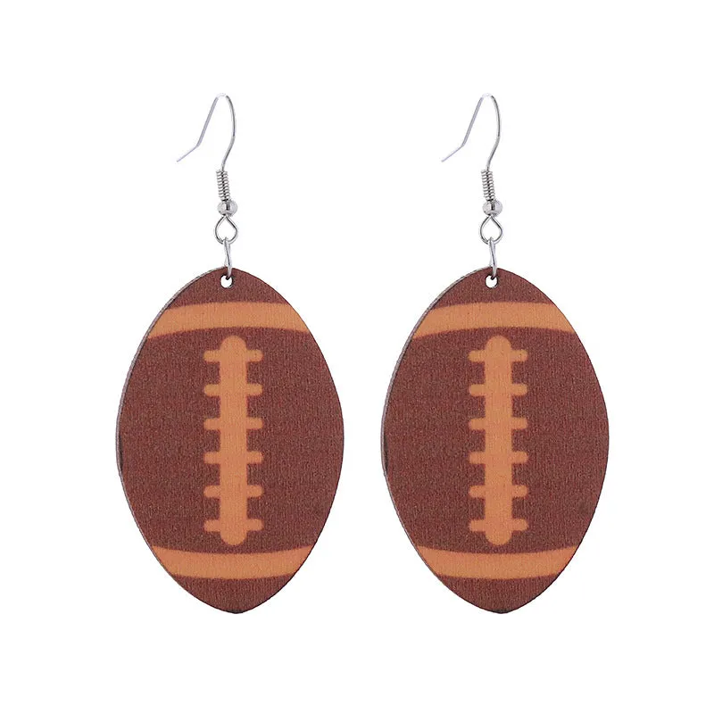 Wholesale Sports Style Super American Football Wooden Earrings