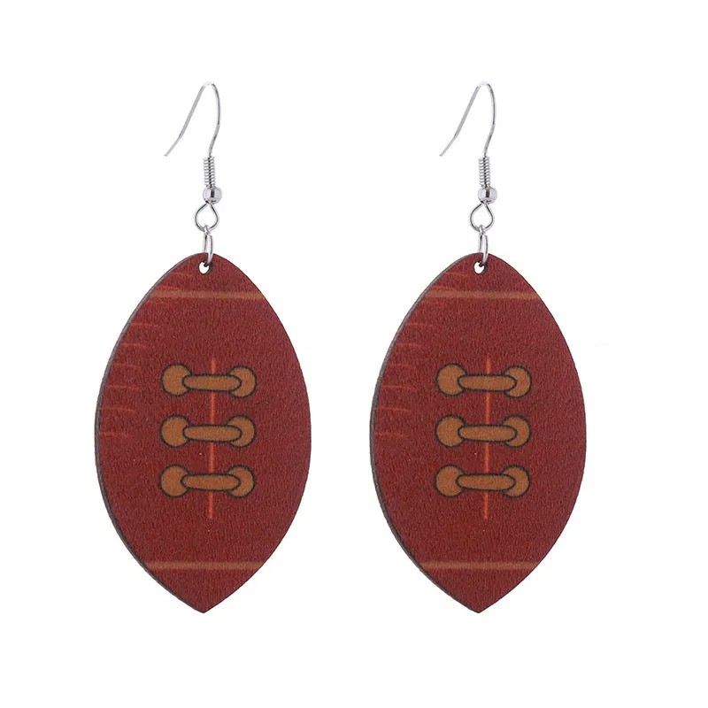 Wholesale Sports Style Super American Football Wooden Earrings