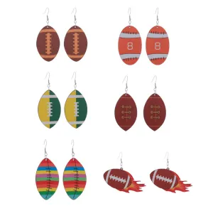 Wholesale Sports Style Super American Football Wooden Earrings