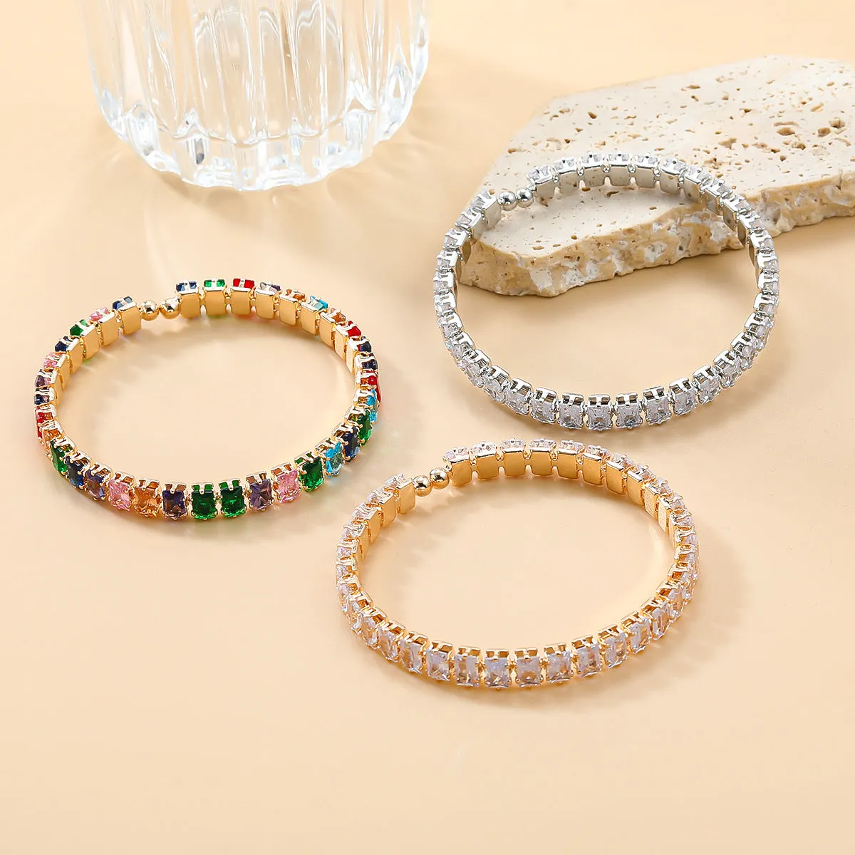 Wholesale Square Colored Diamond Alloy Zircon Bracelet