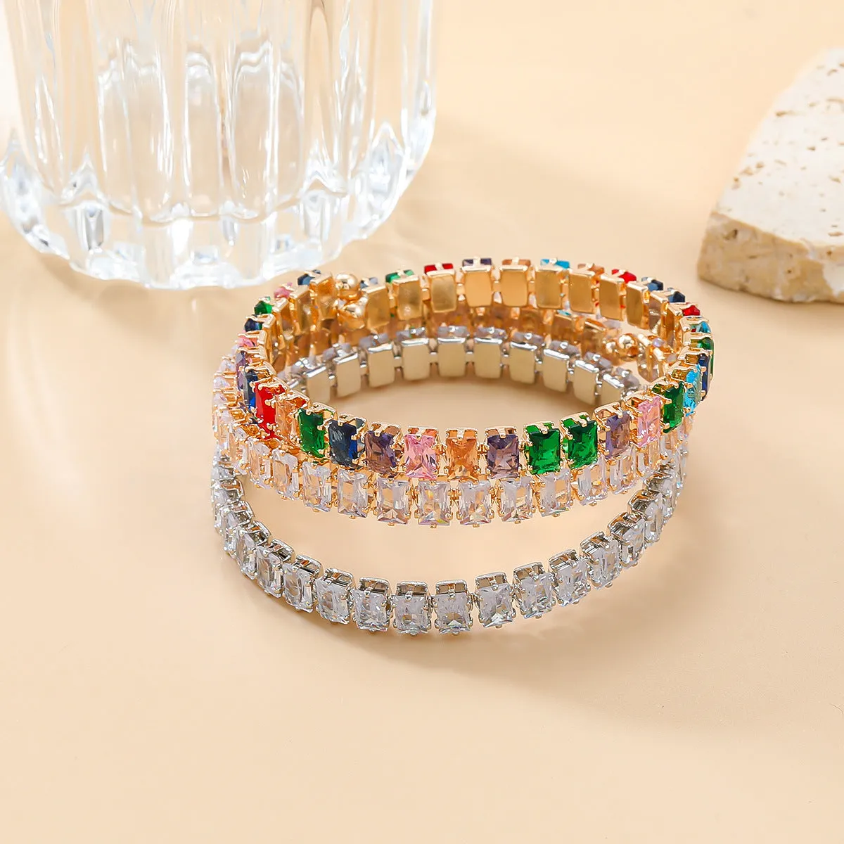 Wholesale Square Colored Diamond Alloy Zircon Bracelet