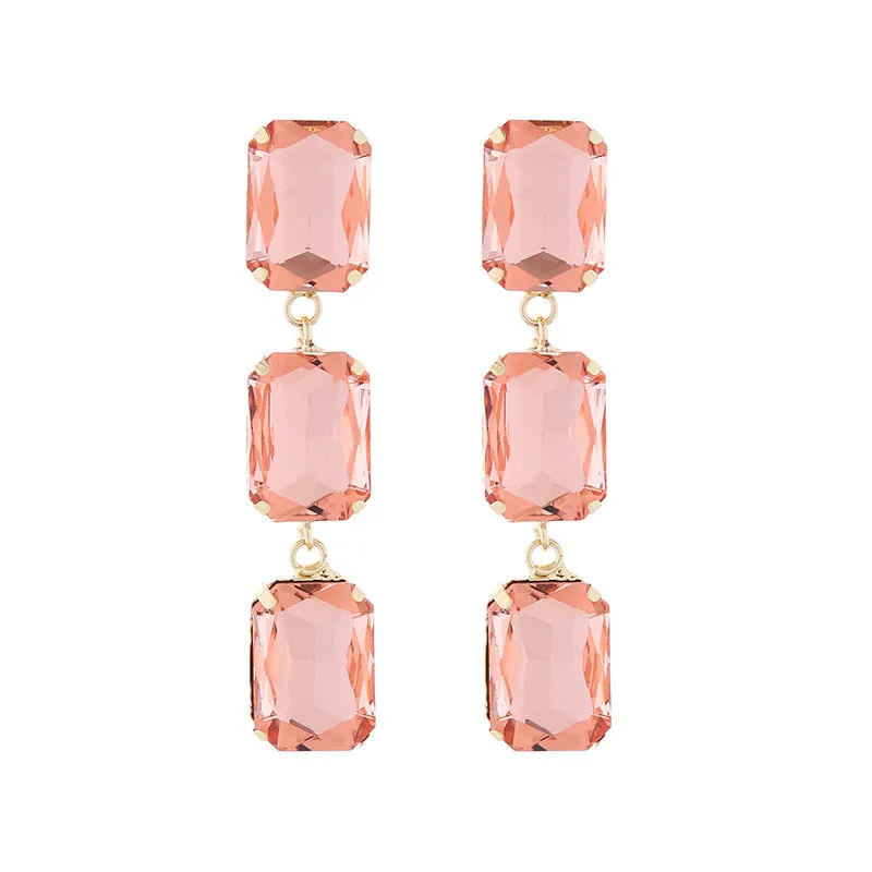 Wholesale Square Glass Diamond Earrings