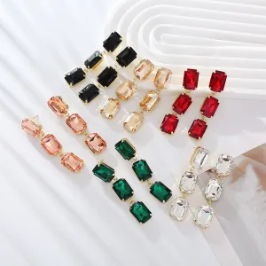 Wholesale Square Glass Diamond Earrings