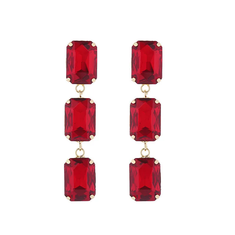 Wholesale Square Glass Diamond Earrings