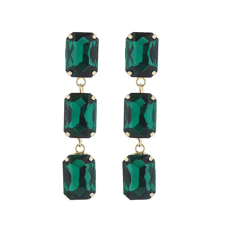 Wholesale Square Glass Diamond Earrings