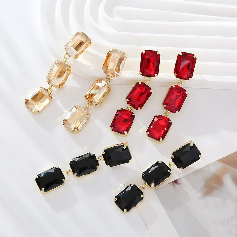 Wholesale Square Glass Diamond Earrings