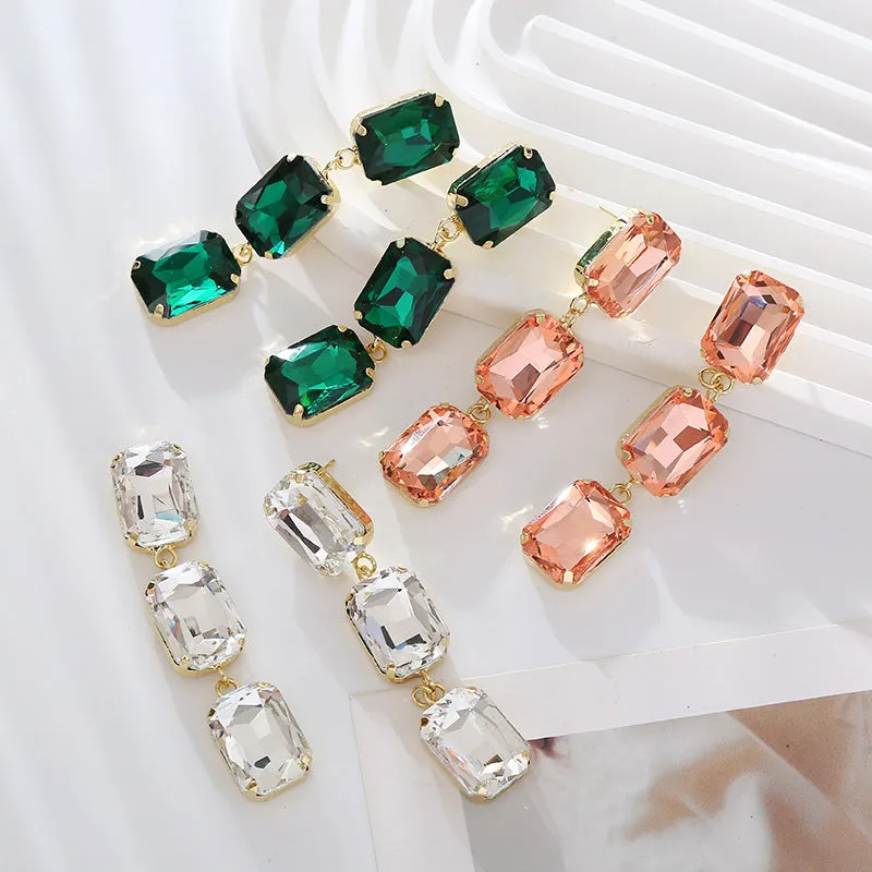 Wholesale Square Glass Diamond Earrings