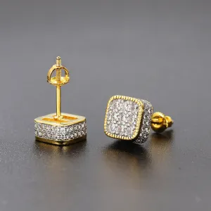 Wholesale Square Hip Hop Full Diamond Zircon Thread Earrings Stud Earrings