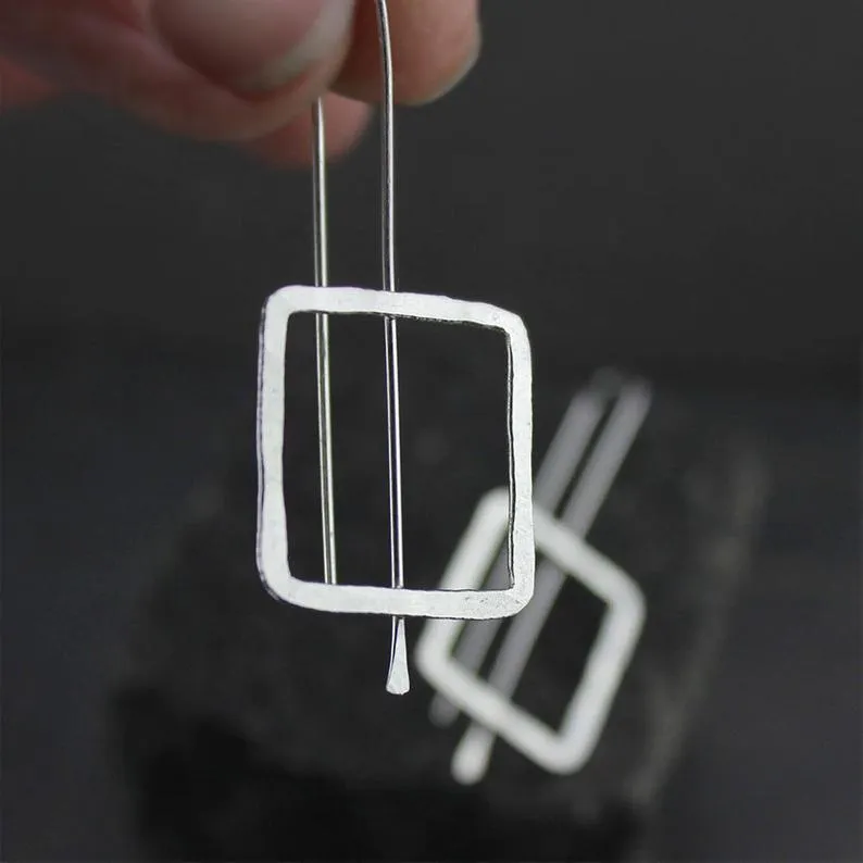 Wholesale Square Threaded Two Tone Alloy Earrings