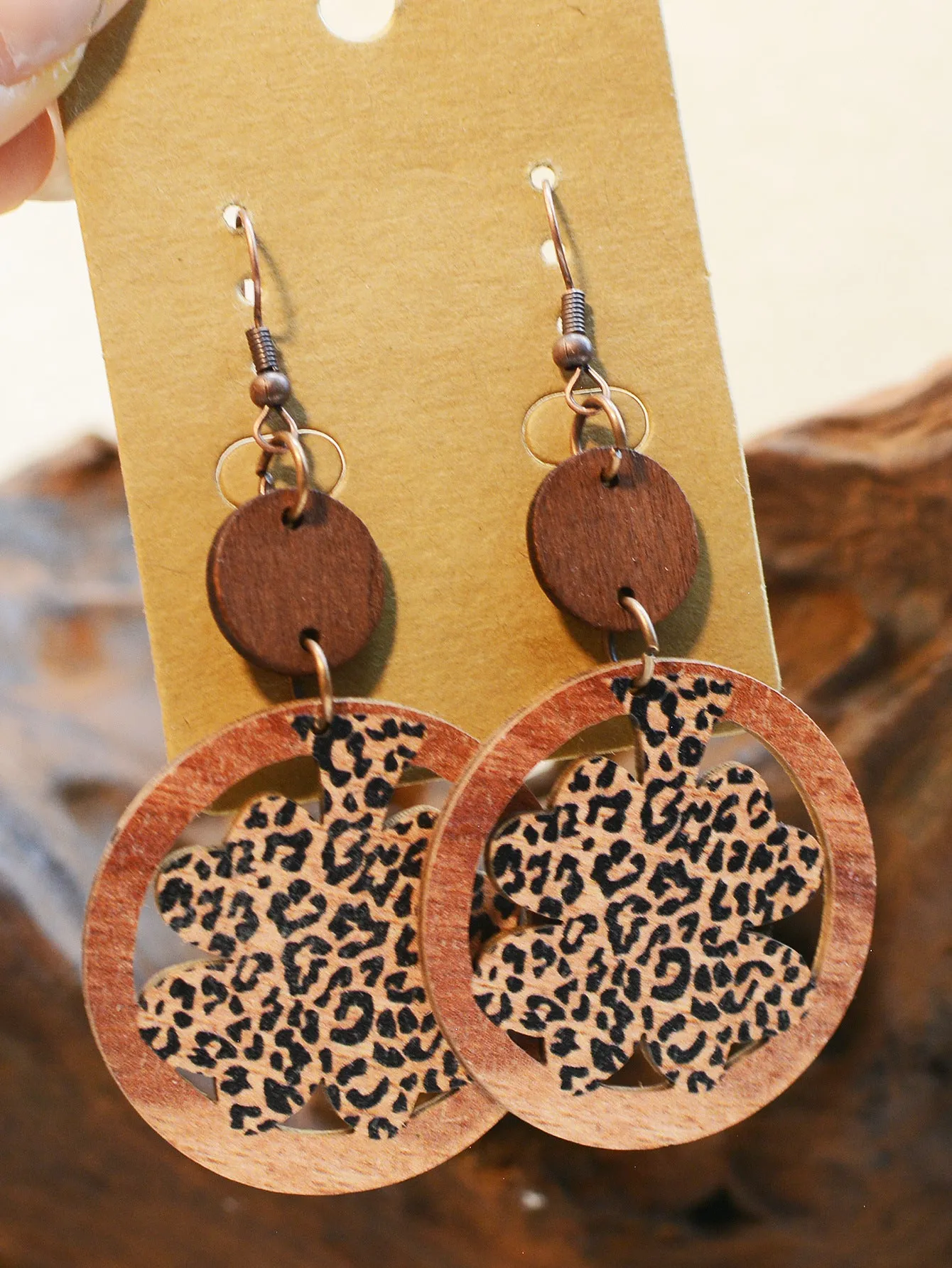 Wholesale St. Patrick Leopard Print Four Leaf Clover Earrings