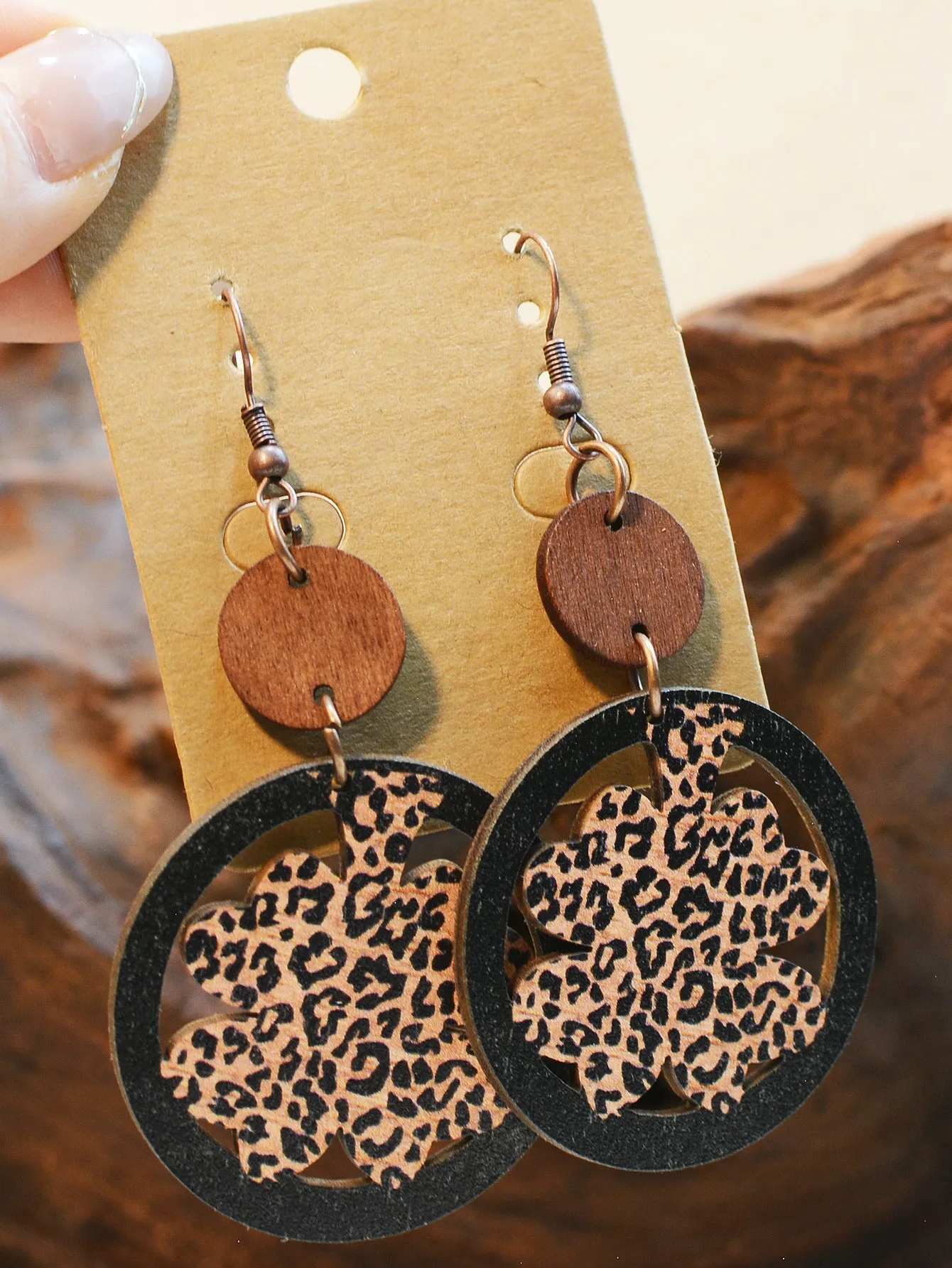 Wholesale St. Patrick Leopard Print Four Leaf Clover Earrings