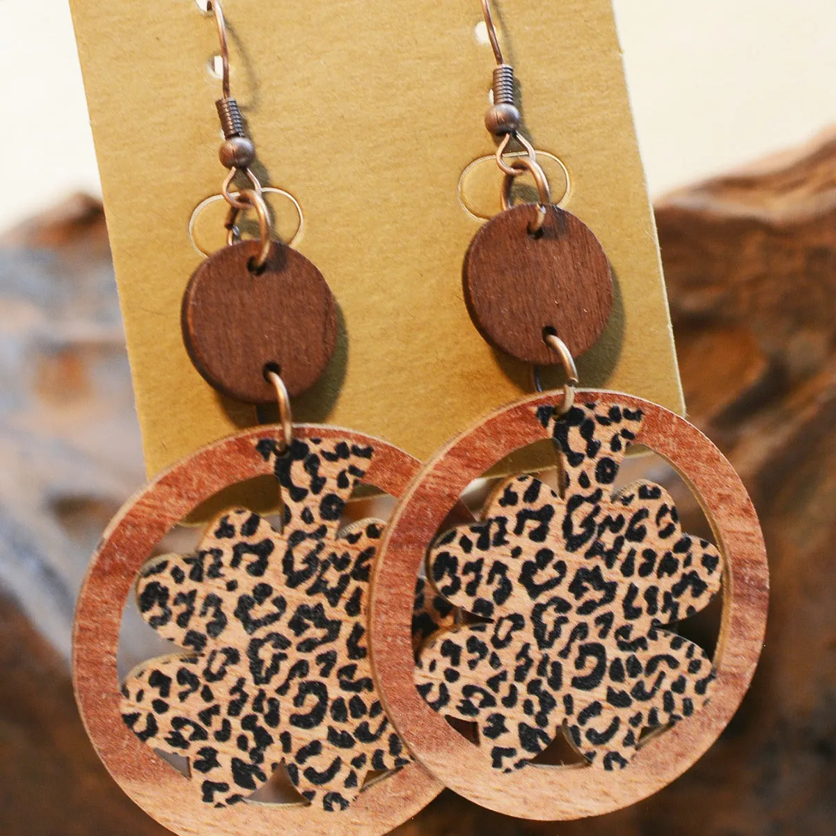 Wholesale St. Patrick Leopard Print Four Leaf Clover Earrings