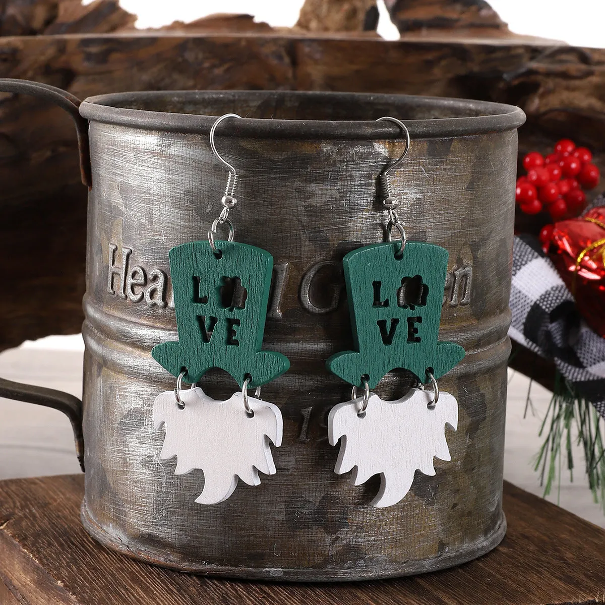 Wholesale St. Patrick LOVE Hat Wooden Earrings
