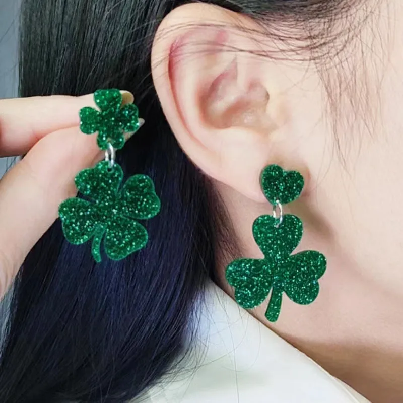 Wholesale St. Patrick's Day Beer Festival Acrylic Clover Earrings
