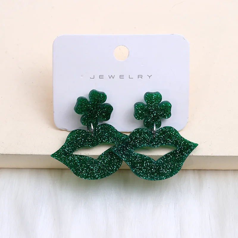 Wholesale St. Patrick's Day Beer Festival Acrylic Clover Earrings
