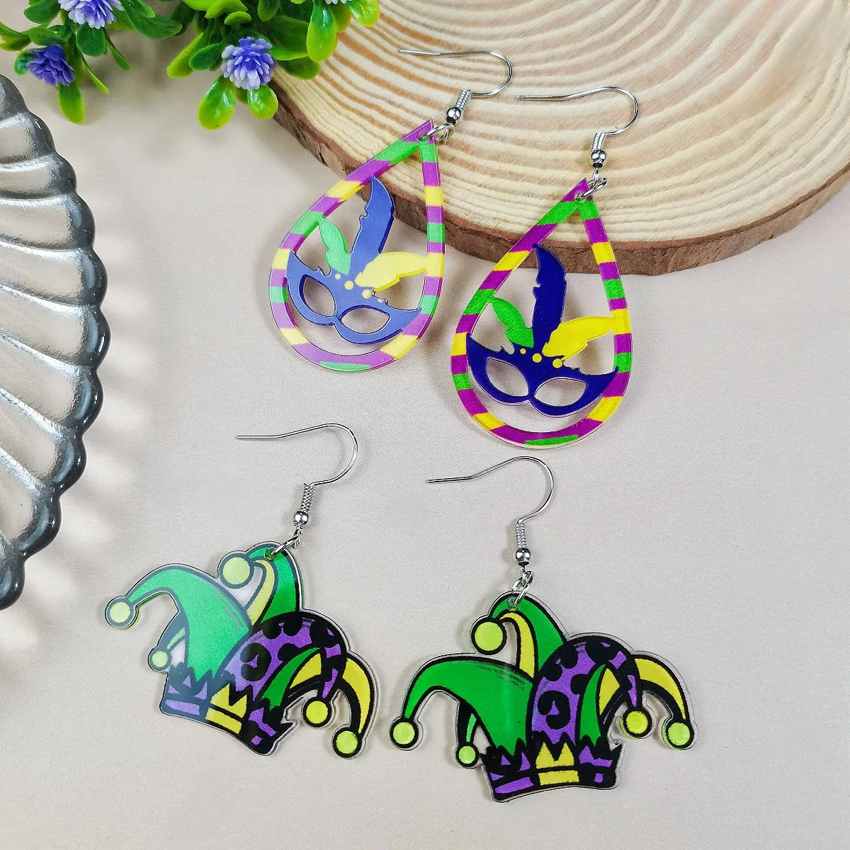 Wholesale St. Patrick's Day Carnival Party Clown Hat Masked Girl High Heels Earrings
