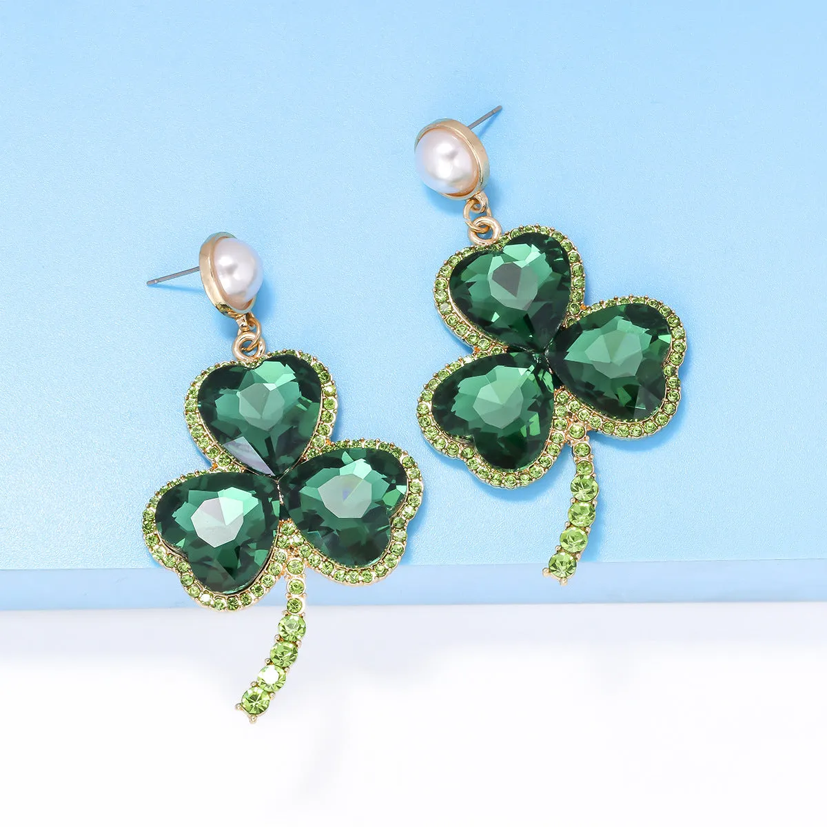 Wholesale St. Patrick's Day Clover Alloy Earrings