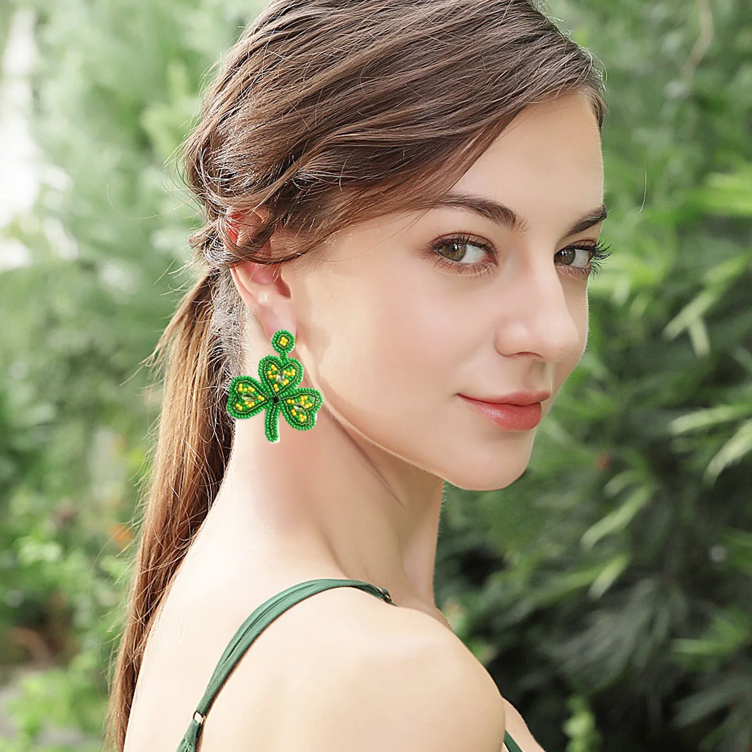 Wholesale St. Patrick's Day Clover Rice Ball Earrings