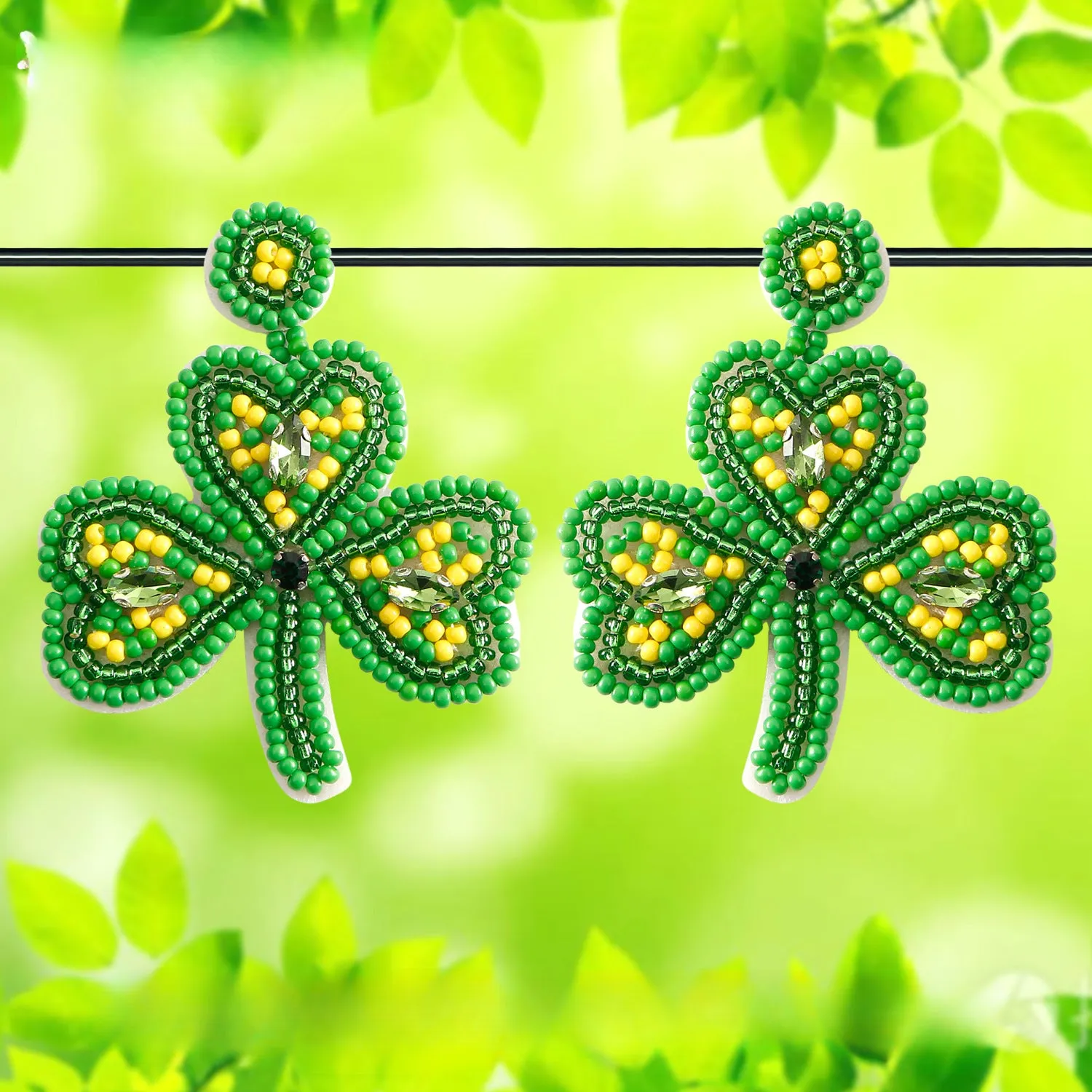 Wholesale St. Patrick's Day Clover Rice Ball Earrings