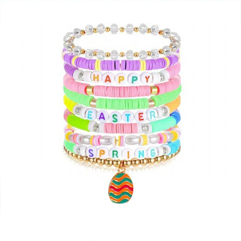 Wholesale St. Patrick's Day Easter Valentine's Day Shamrock Resin Beaded Bracelet