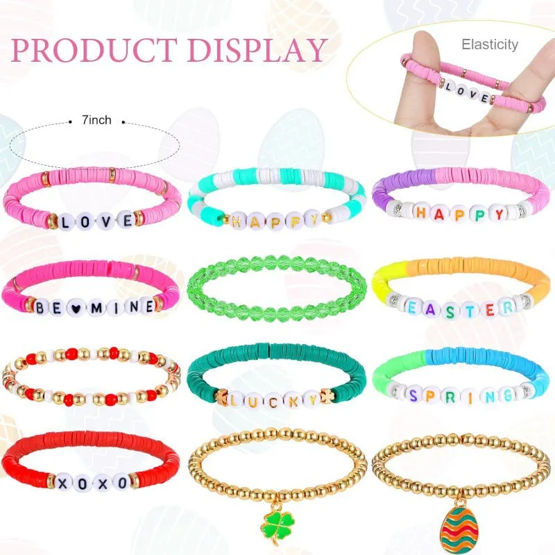 Wholesale St. Patrick's Day Easter Valentine's Day Shamrock Resin Beaded Bracelet