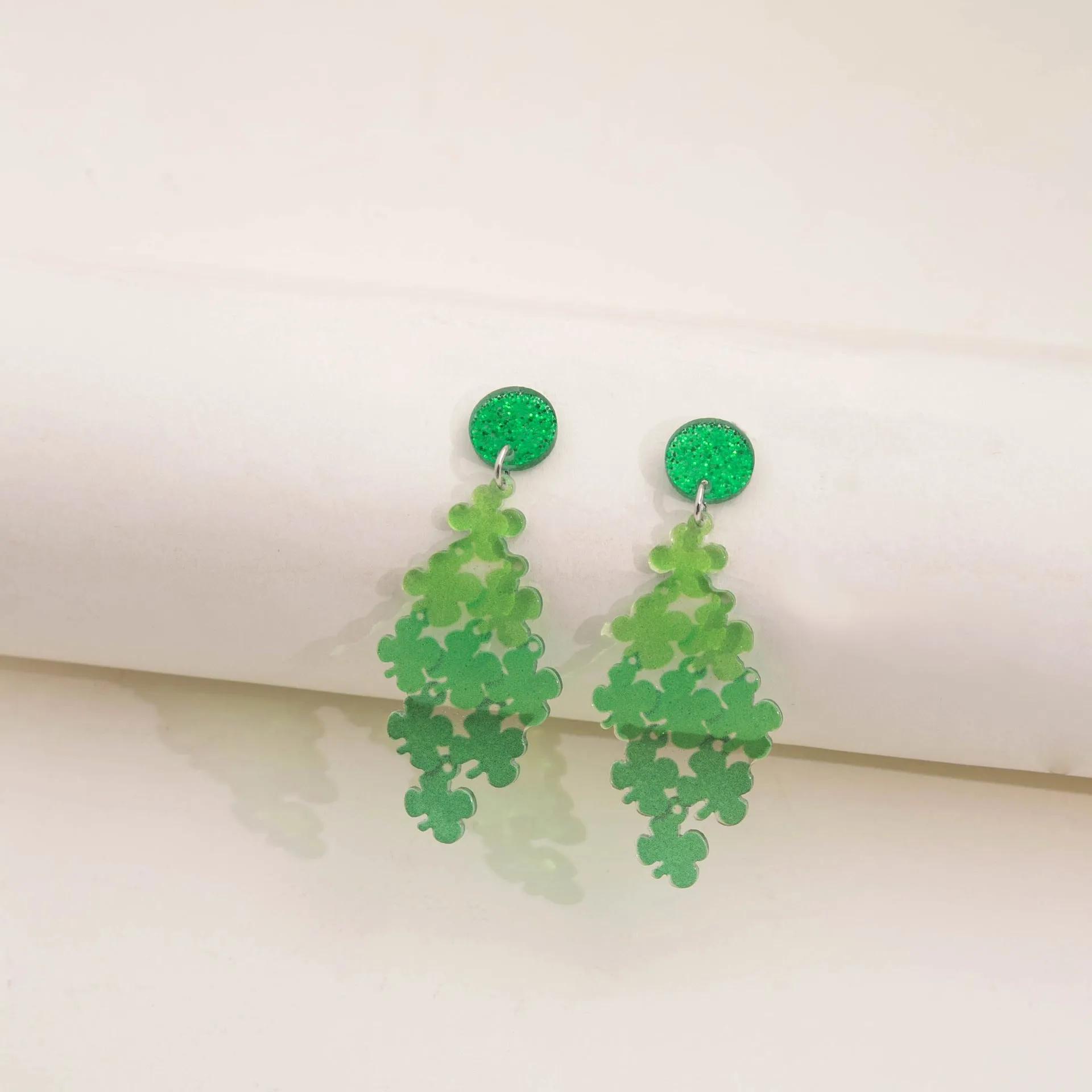 Wholesale St. Patrick's Day Four Leaf Clover Patchwork Acrylic Earrings