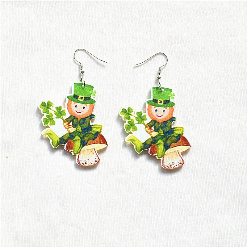 Wholesale St. Patrick's Day Gnome Lucky Shamrock Green Gnome Earrings