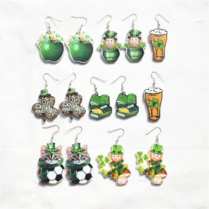 Wholesale St. Patrick's Day Gnome Lucky Shamrock Green Gnome Earrings