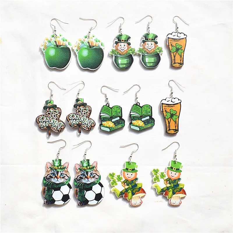Wholesale St. Patrick's Day Gnome Lucky Shamrock Green Gnome Earrings
