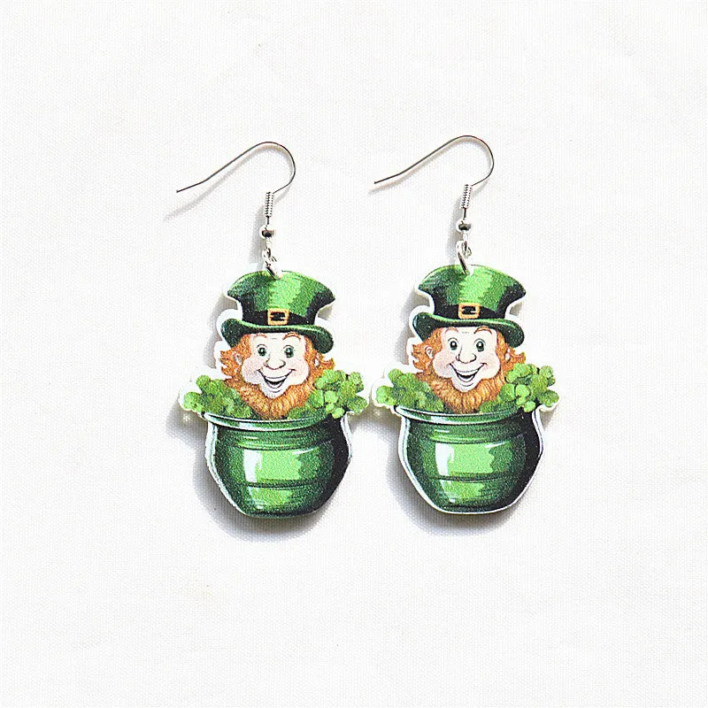Wholesale St. Patrick's Day Gnome Lucky Shamrock Green Gnome Earrings