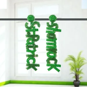 Wholesale St. Patrick's Day Green Letter Rice Beads Earrings