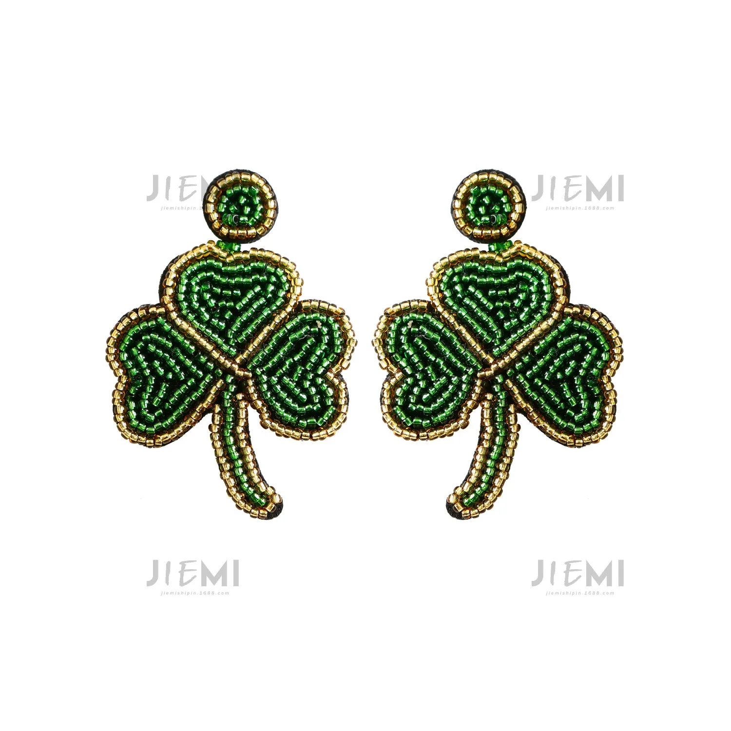 Wholesale St. Patrick's Day Green Shamrock Rice Beads Earrings