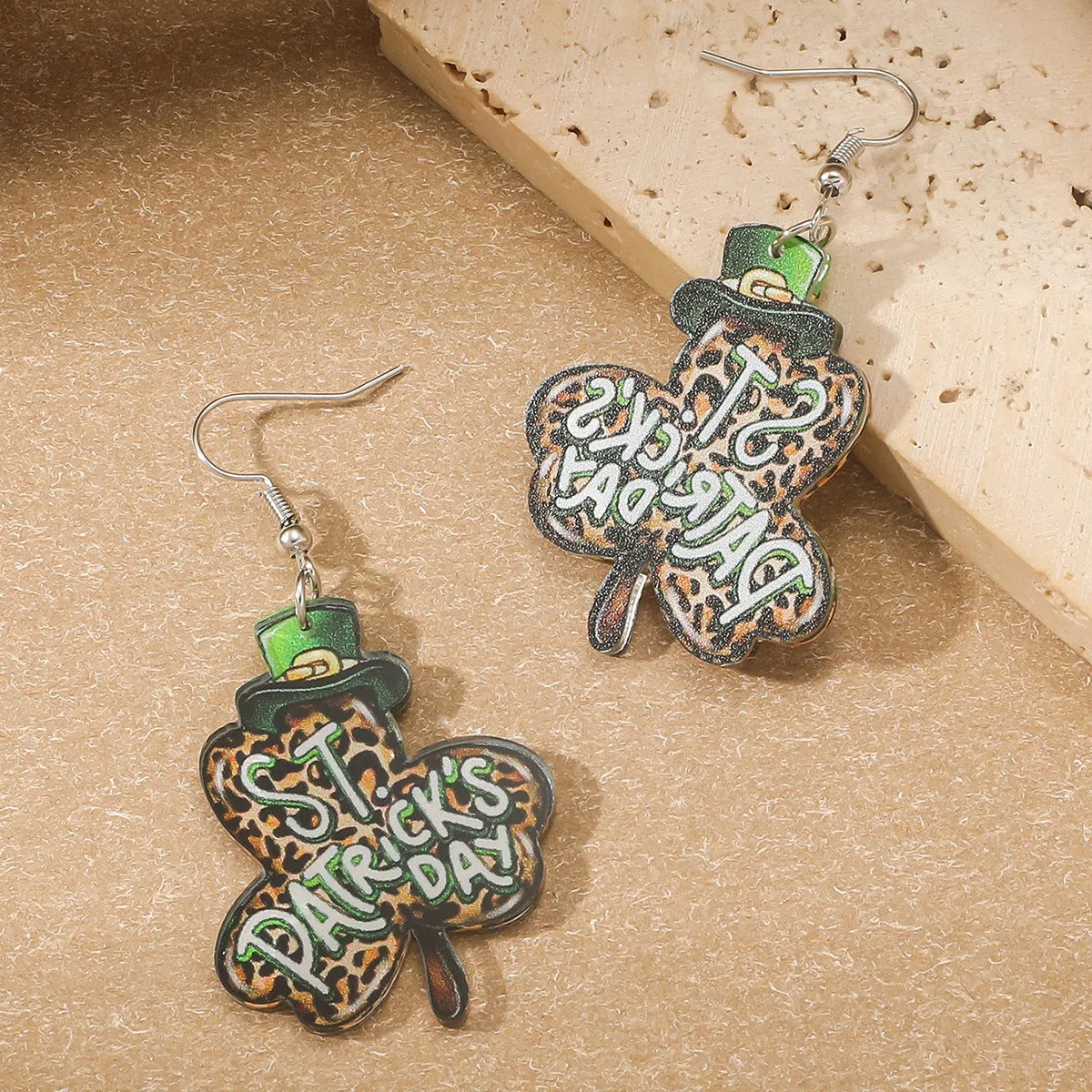 Wholesale St. Patrick's Day Heart Green Lucky Clover Earrings