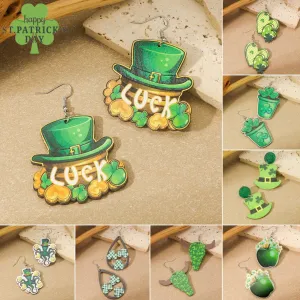 Wholesale St. Patrick's Day Heart Green Lucky Clover Earrings