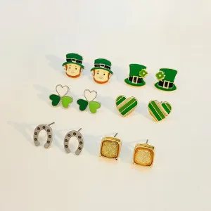 Wholesale St. Patrick's Day Irish Shamrock Hat Alloy Oil Dripping Three Piece Earrings Set