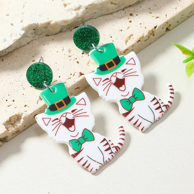 Wholesale St. Patrick's Day Kittens, Dogs, Skulls, Clover Acrylic Earrings