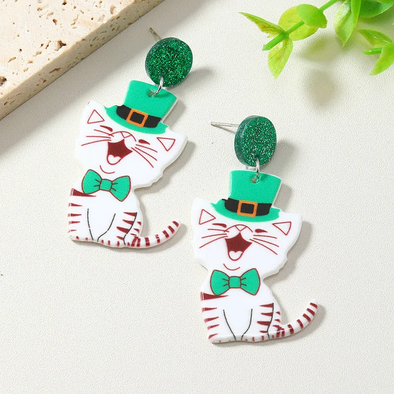 Wholesale St. Patrick's Day Kittens, Dogs, Skulls, Clover Acrylic Earrings