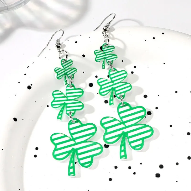 Wholesale St. Patrick's Day Mardi Gras Clover Acrylic Earrings