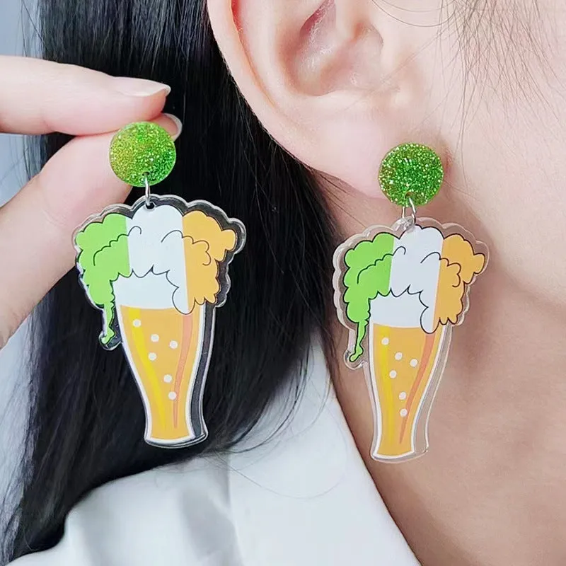Wholesale St. Patrick's Day Rainbow Beer Acrylic Earrings