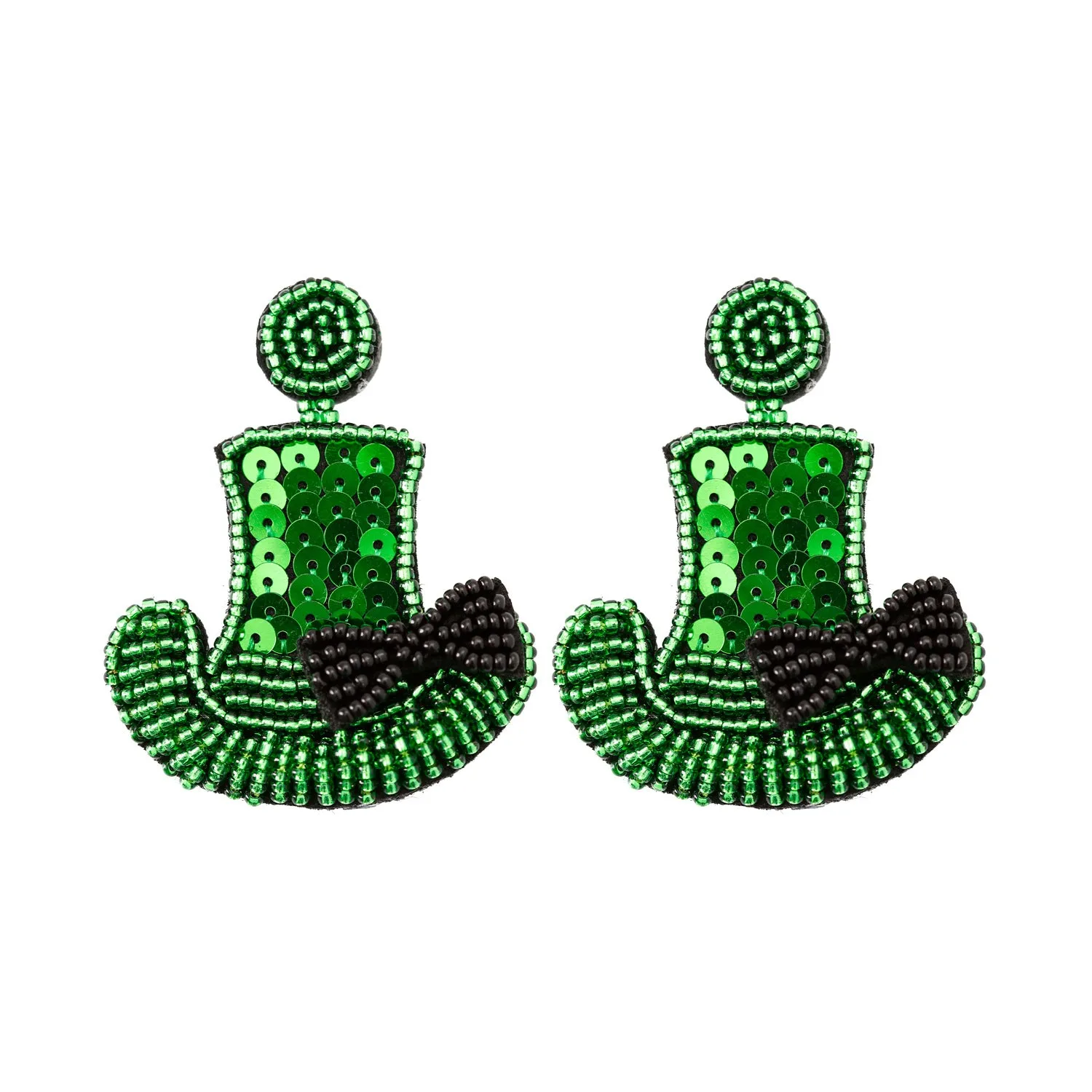 Wholesale St. Patrick's Day Sequined Rice Beads Green Earrings