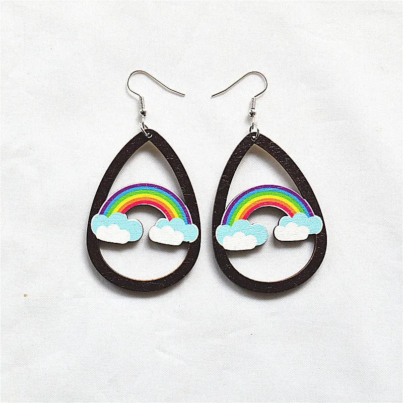 Wholesale St. Patrick's Day Shamrock Green Rainbow Gnome Wooden Earrings