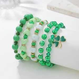 Wholesale St. Patrick's Day Shamrock Resin Beaded Bracelet
