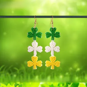 Wholesale St. Patrick's Day Shamrock Tricolor Rice Beads Earrings