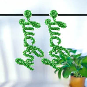 Wholesale St. Patrick's Day Simplified Letter Lucky Bead Earrings