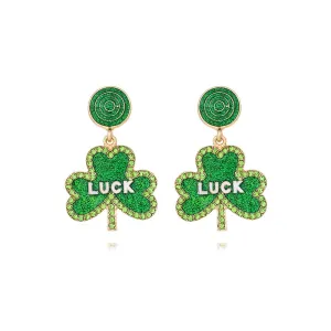 Wholesale St. Patrick's Four-leaf Clover Alloy Oil-drip Diamond LUCK Earrings