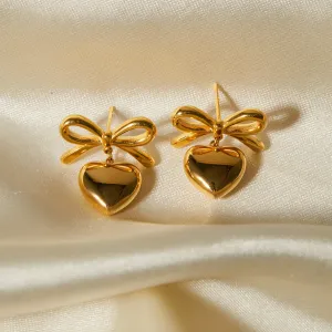 Wholesale Stainless Steel Bow Love Pendant Earrings