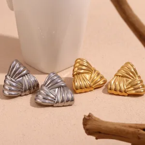 Wholesale Stainless Steel Cast Striped Wrapped Triangular Earrings