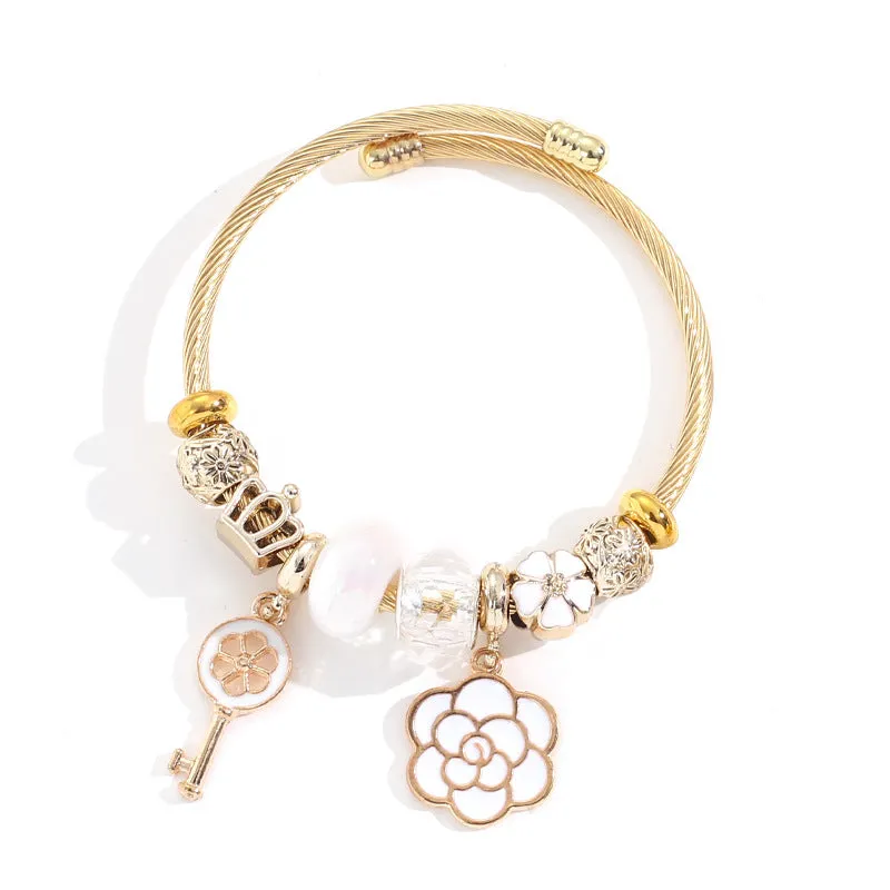 Wholesale Stainless Steel Fashion Flower Open Bracelet