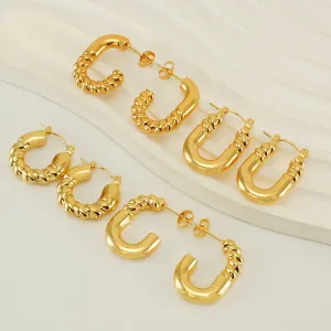 Wholesale Stainless Steel Gold Plated Vintage Geometric Hollow Earrings