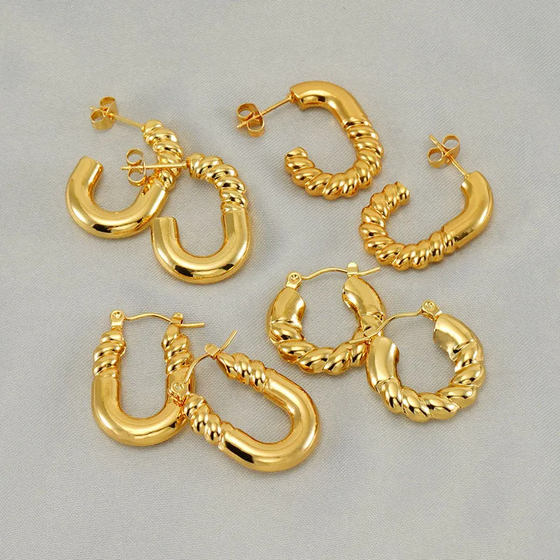 Wholesale Stainless Steel Gold Plated Vintage Geometric Hollow Earrings